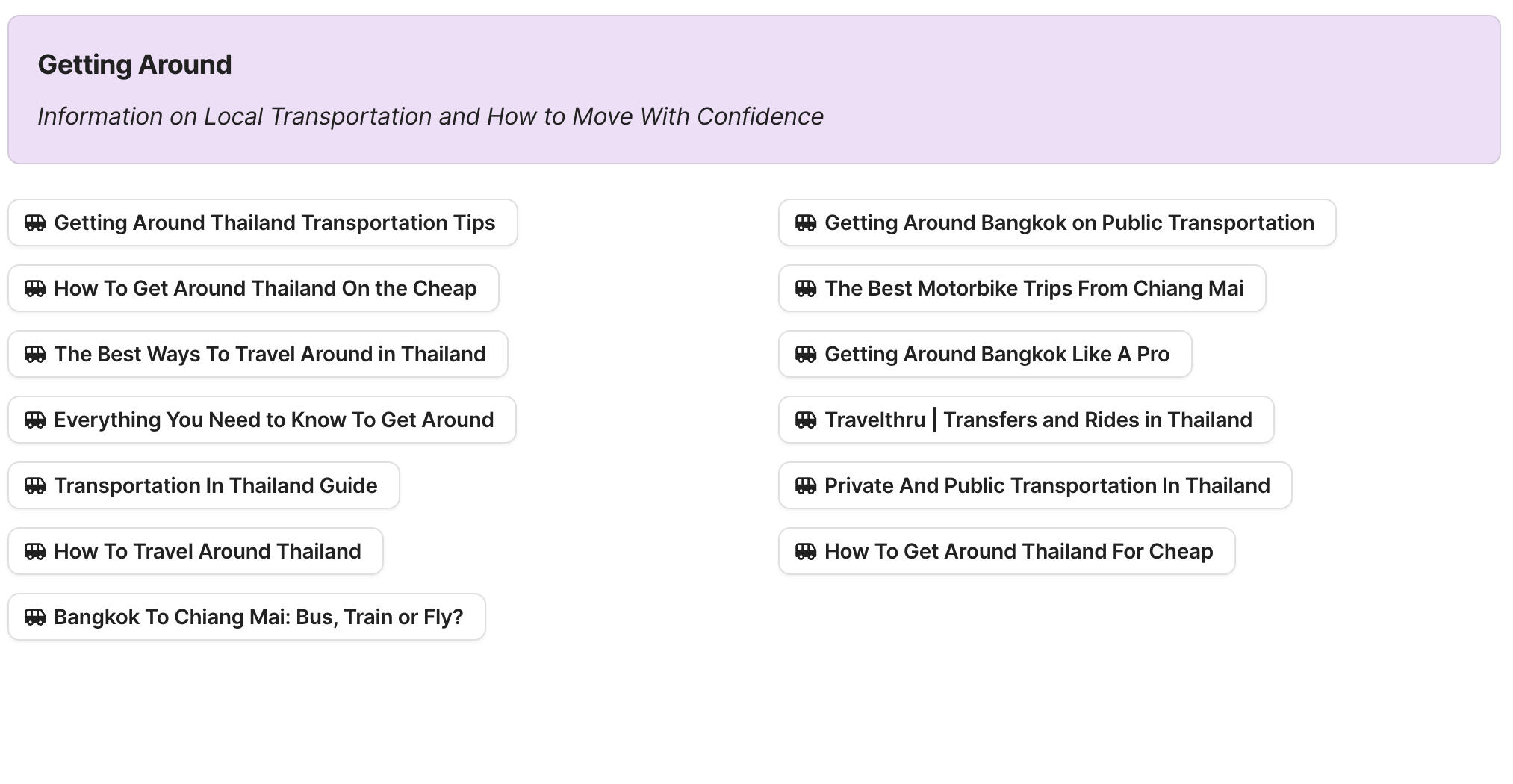 Getting Around in Thailand Preview of Getting Around in Thailand section in Thailand Travel Research by Feral Travel