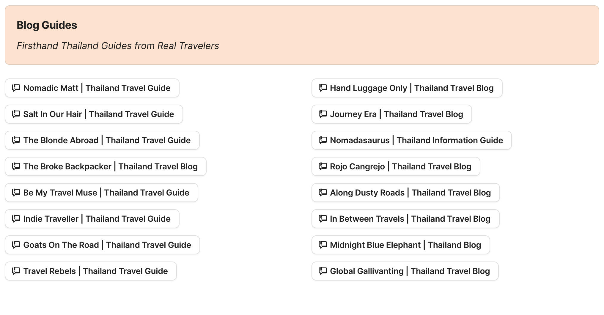 Blog Guides Preview of blog guides section in Thailand Travel Research by Feral Travel